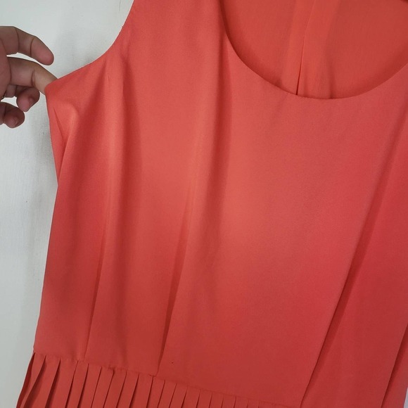 Alythea Coral Pleated Skirt Midi Dress L Sleeveless Cutout Back - Picture 3 of 10